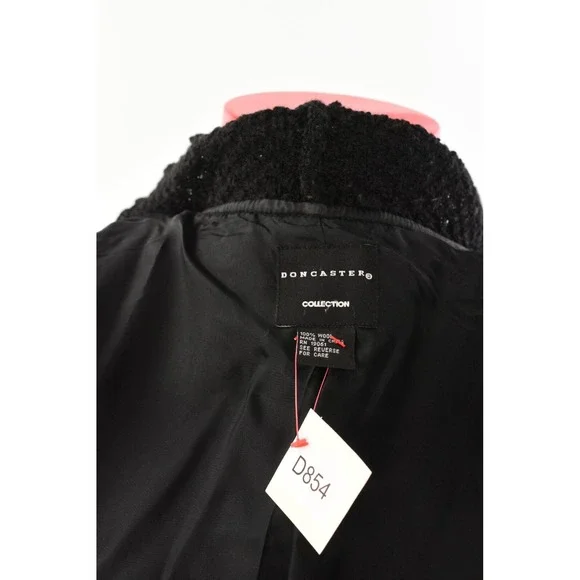 Doncaster Collection Black Wool Ruffled Long Cardigan Jacket Womens 12 - Picture 5 of 6